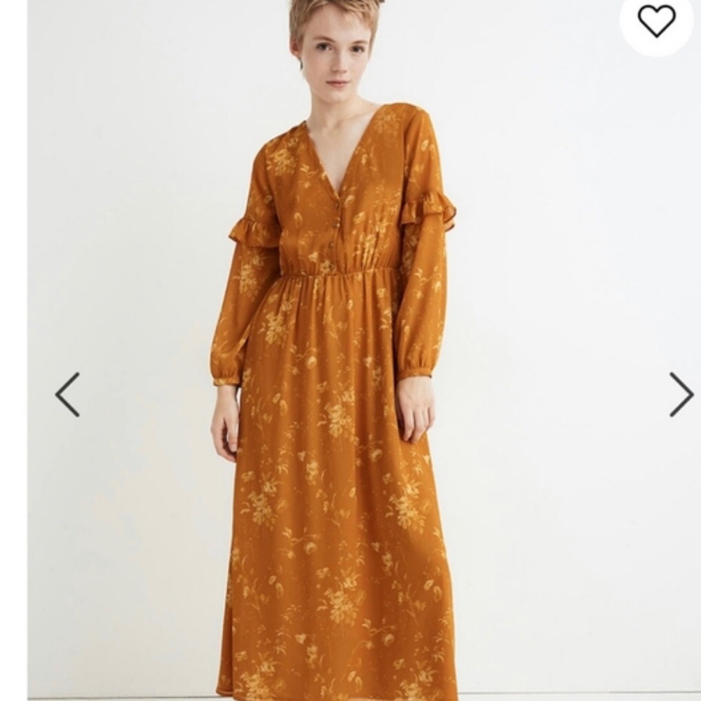 Madewell floral ruffle sleeve midi dress